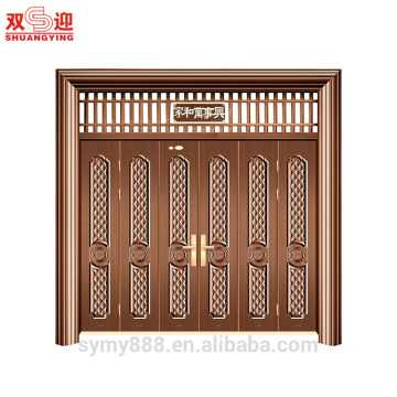 A porta principal luxuosa da casa indiana projeta portas exteriores extravagantes de cobre